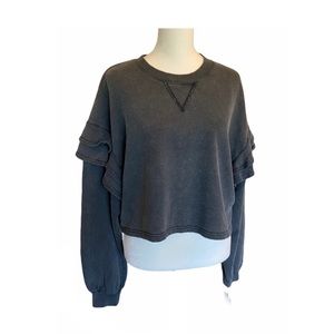 7 For All Mankind Cropped Ruffle Sweatshirt M NWT